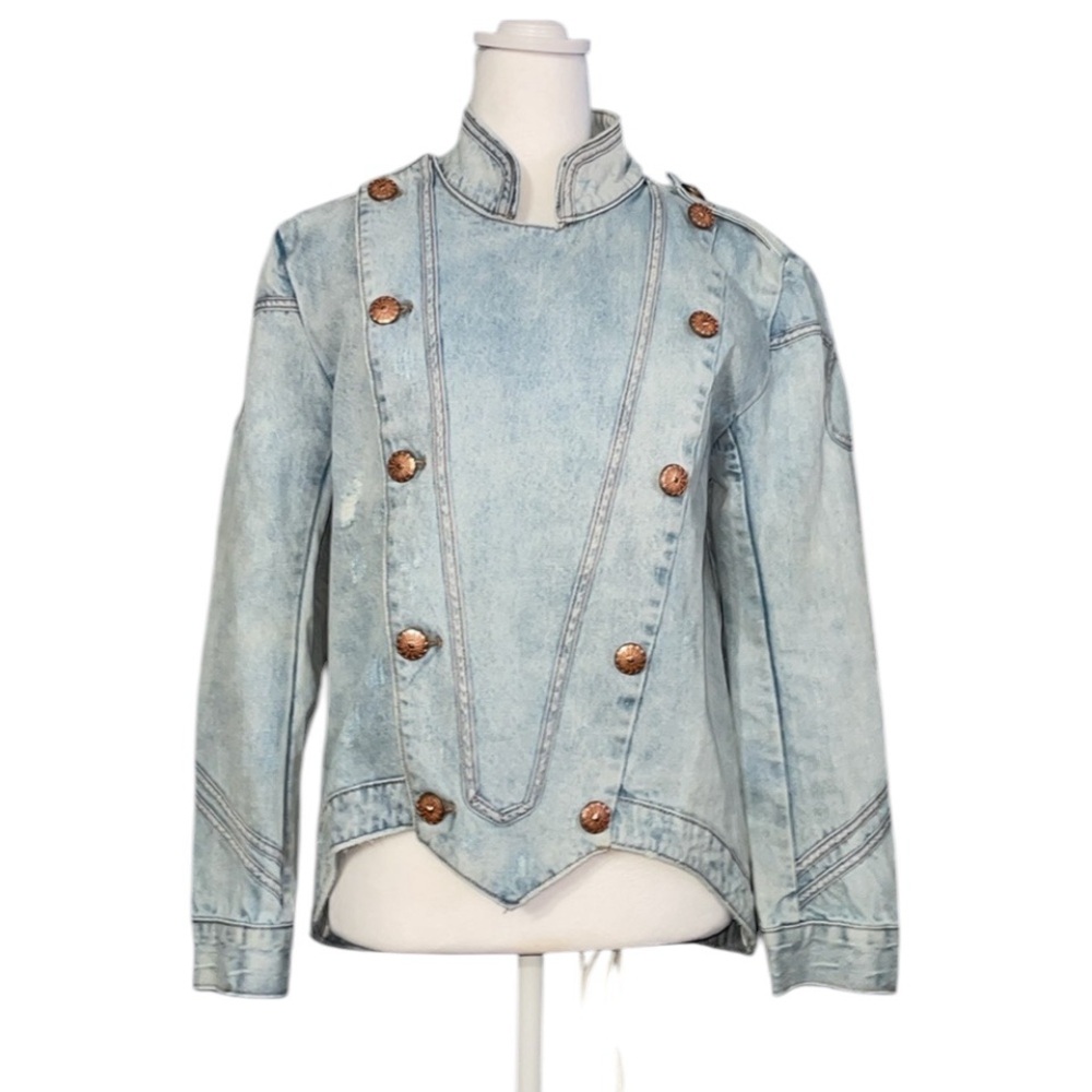 One x One Teaspoon acid light denim wash military rustic distressed jacket